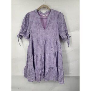 Talulah Mini Dress Women Small Purple Textured Tiered Farm Cottage Peasant Fairy